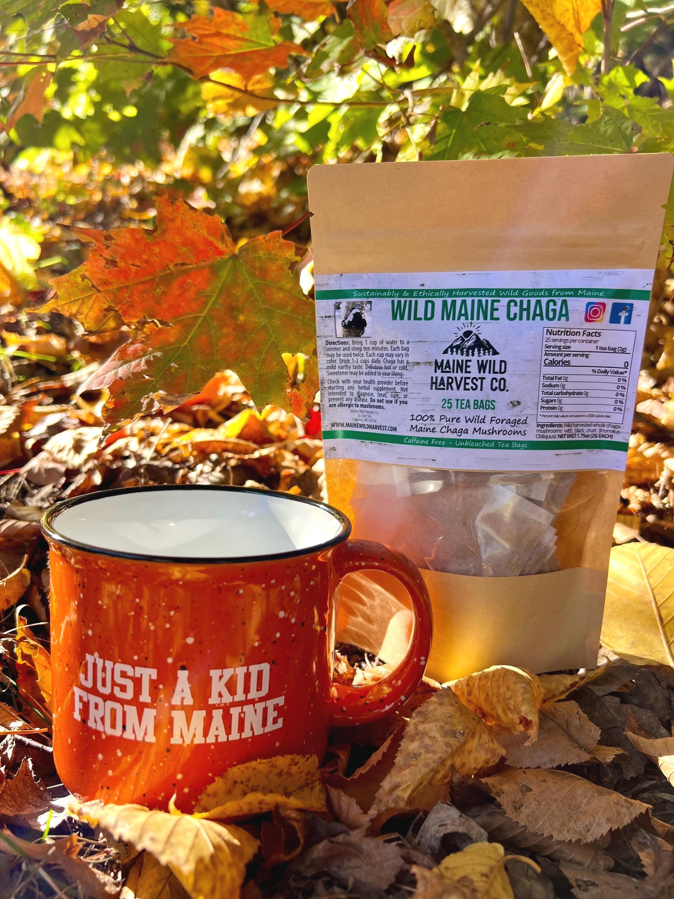 Maine Gift Set: Just a Kid from Maine Mug, Chaga Tea, Beaver Fur Hand Warmers & Maple Syrup