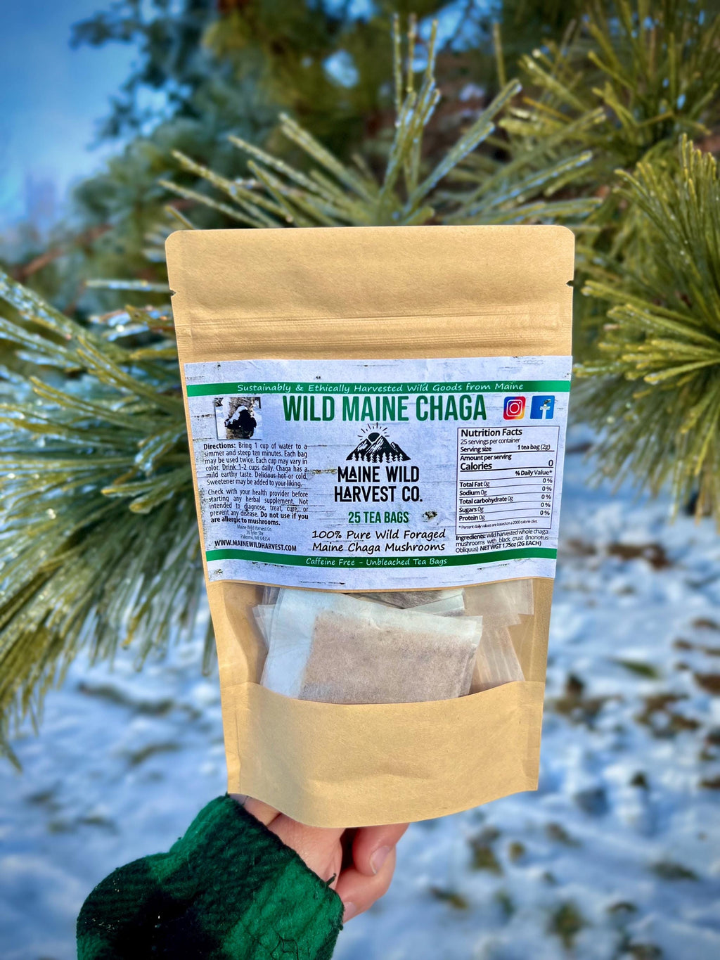Wild Maine Chaga Tea Bags (25ct) - All Natural