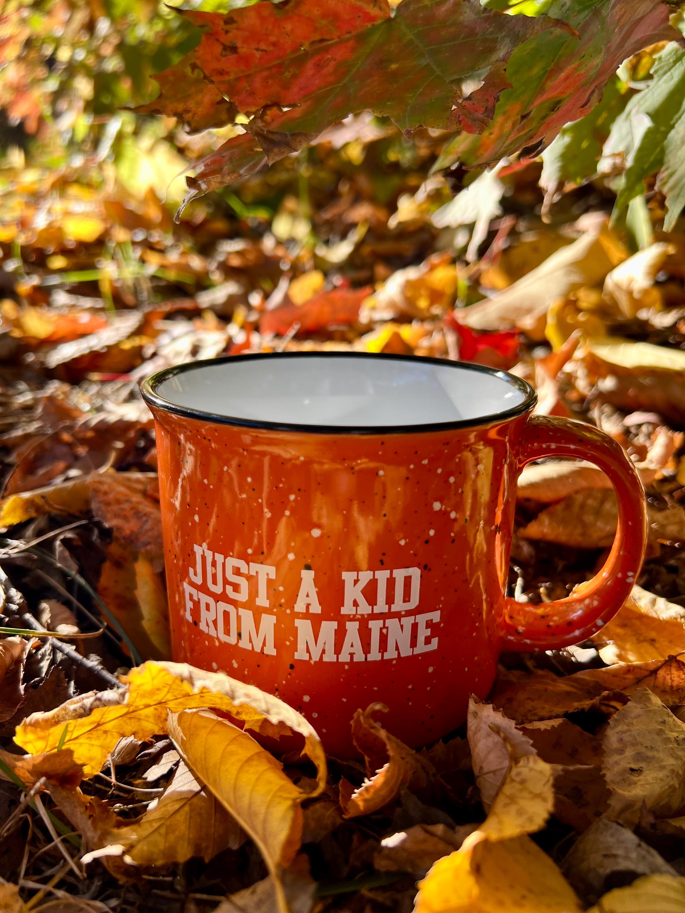 Maine Gift Set: Just a Kid from Maine Mug, Chaga Tea, Beaver Fur Hand Warmers & Maple Syrup