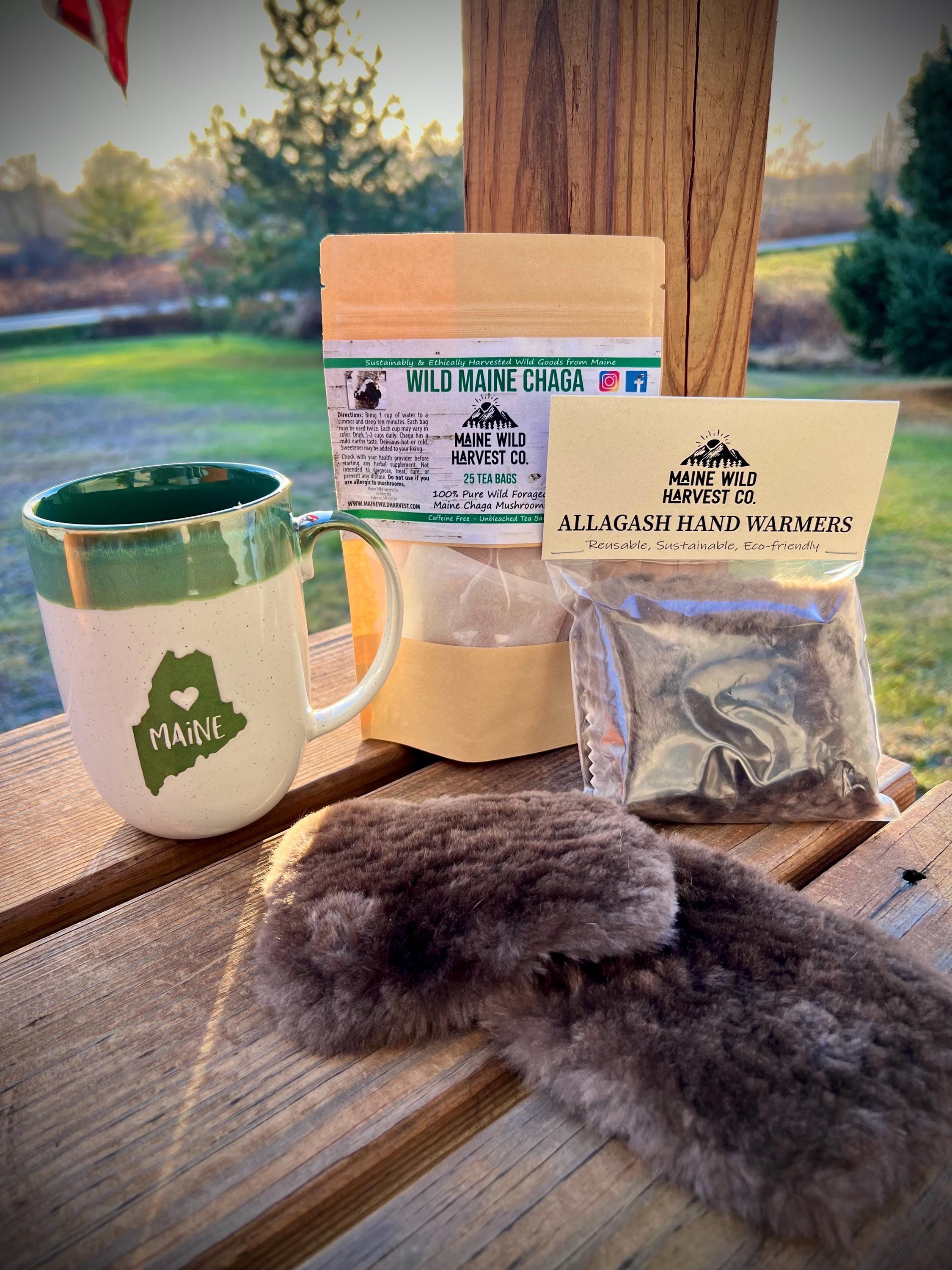 Maine Gift Set: Maine Mug, Chaga Tea, Beaver Fur Handwarmers and Maine Maple Syrup