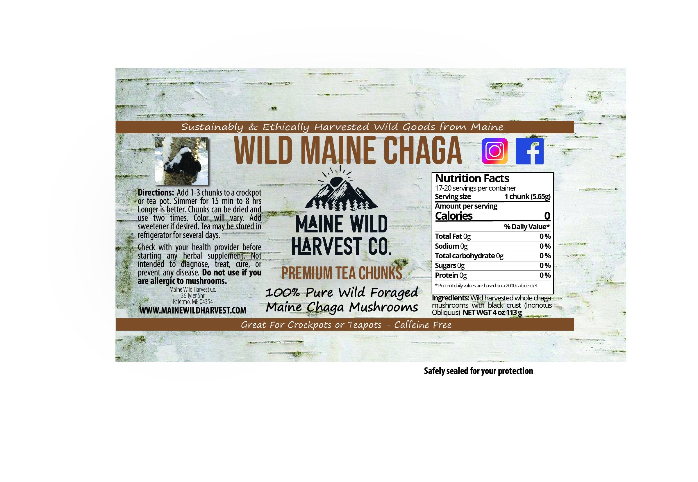 Maine Chaga Chunks (4 oz): Wild Harvested Tea